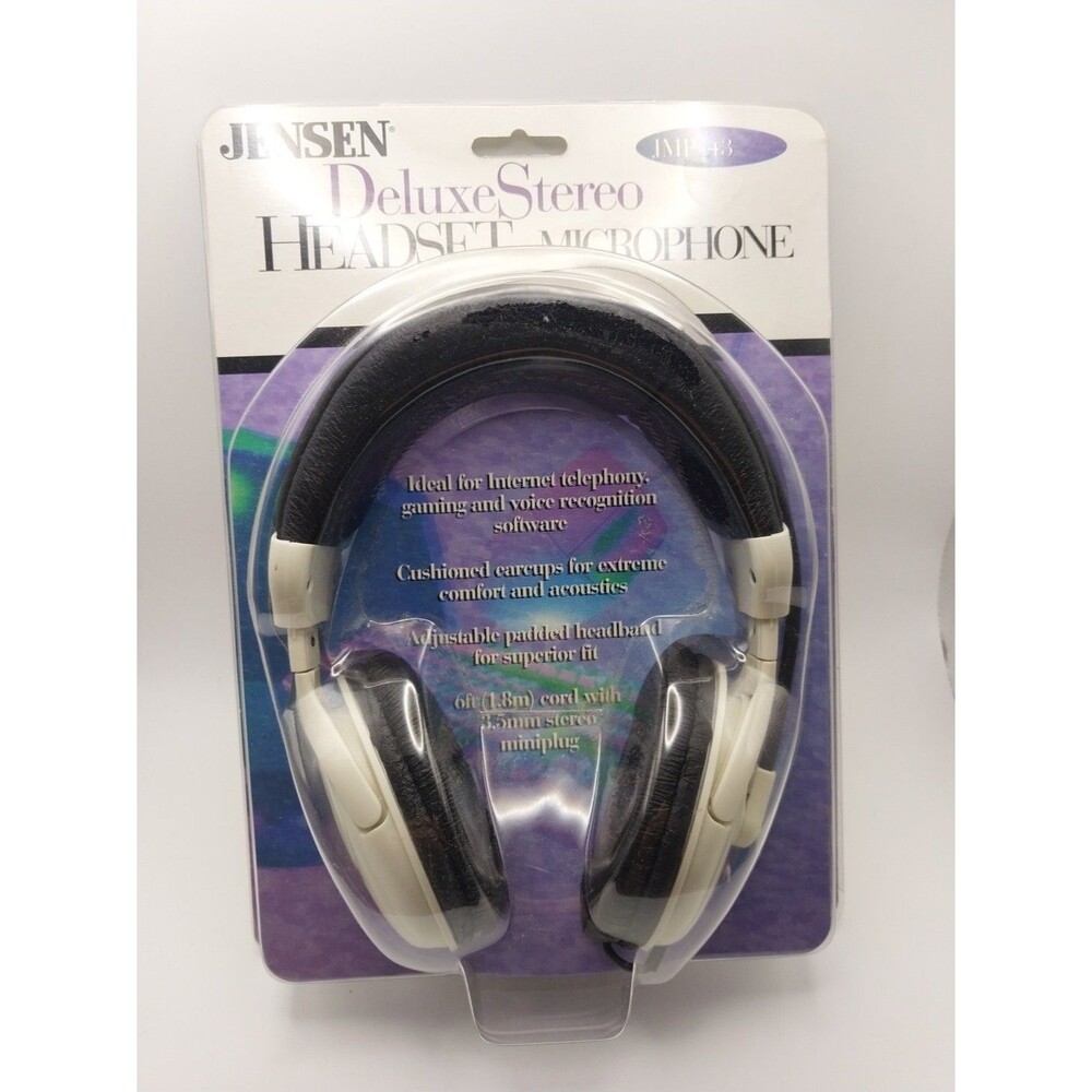 Vintage Rare Jensen Wired Headphones Over Ear JMP 43 Microphone 6 FT Corded New
